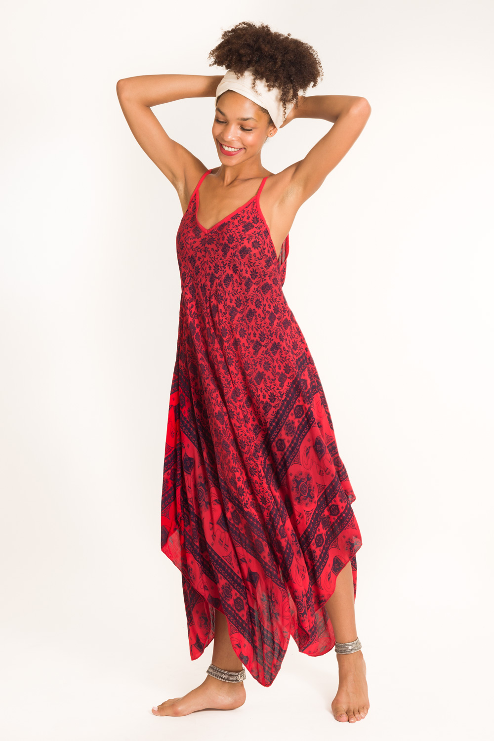 13-rojo y azul-a-vestido asimétrico tirantes estampado elefantes