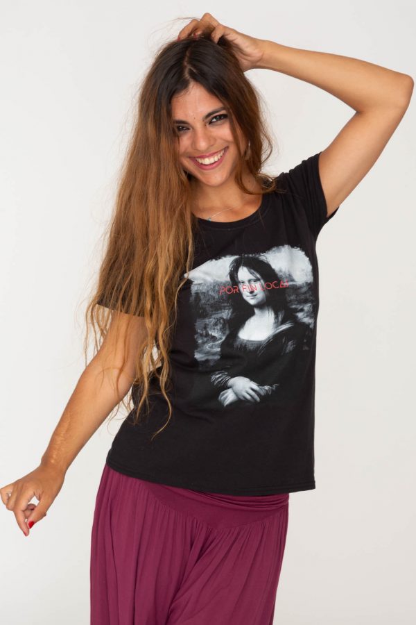 Camiseta Mona Lisa, Negra, para mujer. Por fin locas